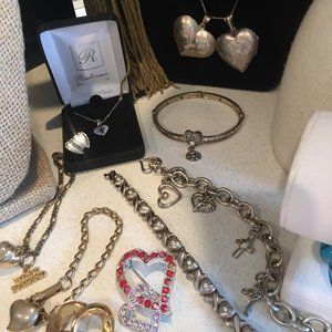 VTG Jewelry Lot Sterling Silver Italy 925 Germany etc 1940s to Y2K Hearts & Pink